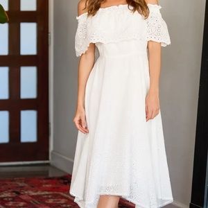 Send My Love White Eyelet Lace Midi Dress